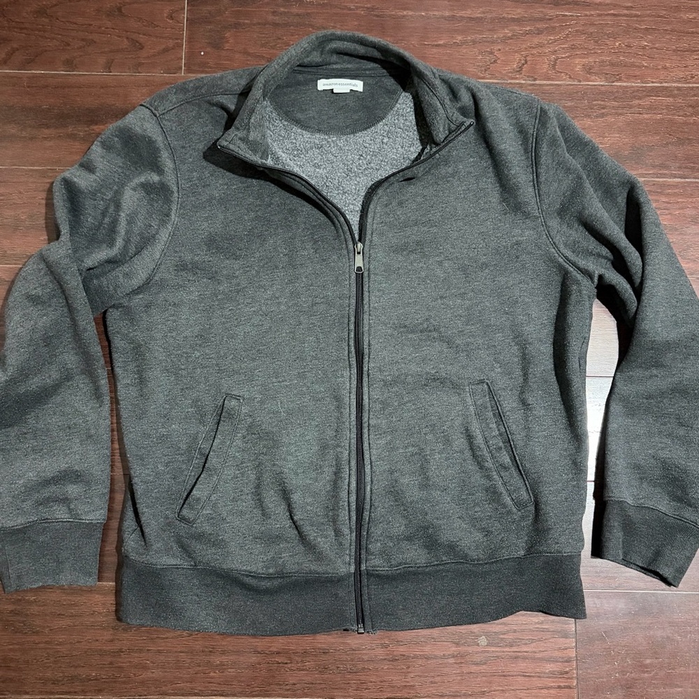 0014-Amazon Essentials Men's Charcoal Zip-Up Sweater